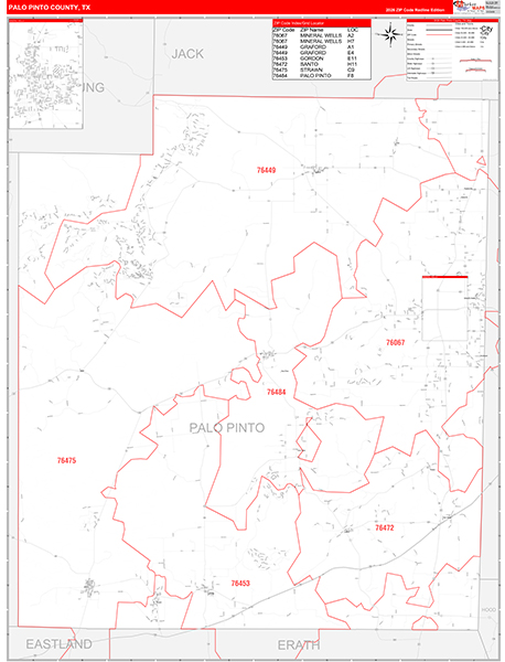 Palo Pinto County, TX Zip Code Map